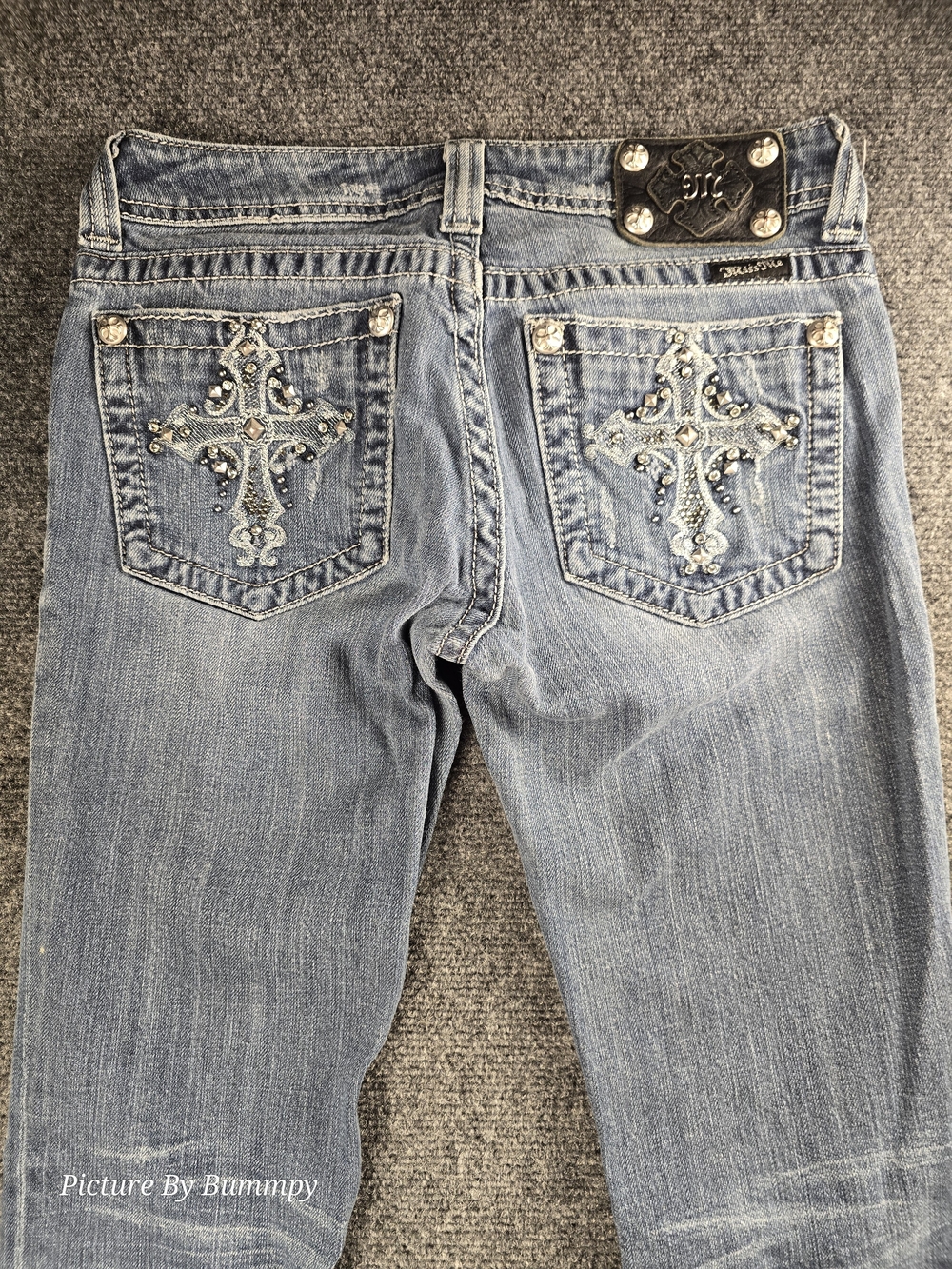 Miss Me Light Blue Straight Leg Jeans with Embellished Cross Pockets